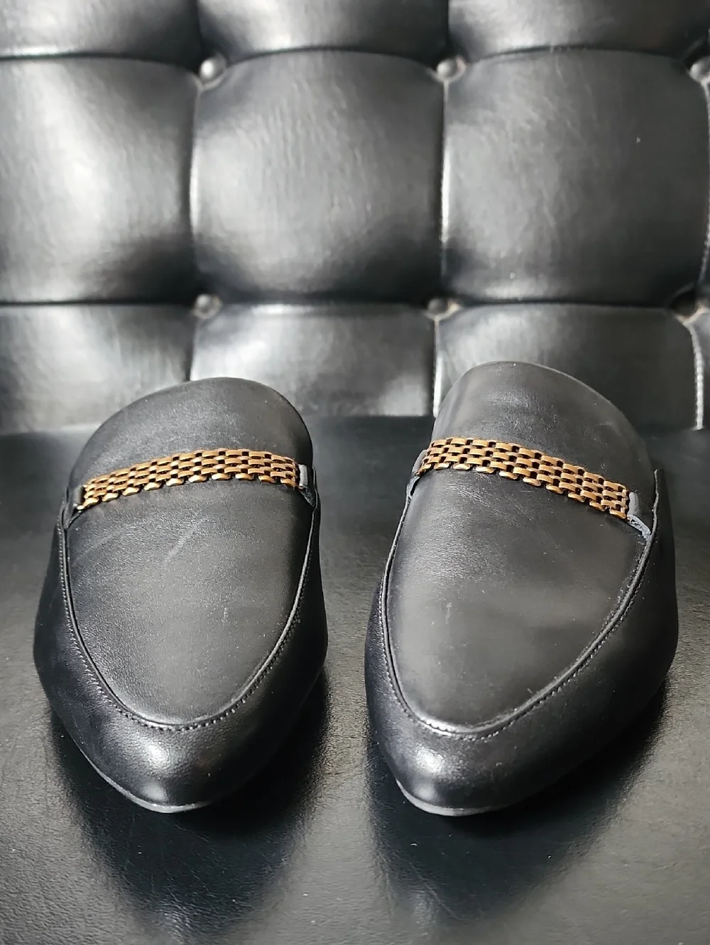 VIONIC Starling Black Leather Mules Slides Loafers Arch Support Chain Link 8.5 - Picture 8 of 12